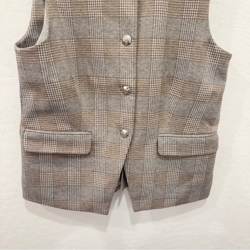 Bagatelle Collection Plaid Vest Womens Medium Brown Tan Capsule Preppy - Picture 3 of 6